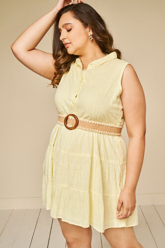 Yellow Self Design Shirt Style Dress, Yellow, image 8